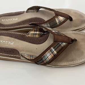 Sperry Top Sider Brown Plaid Thong Flip Flop Sandals Women’s 8M